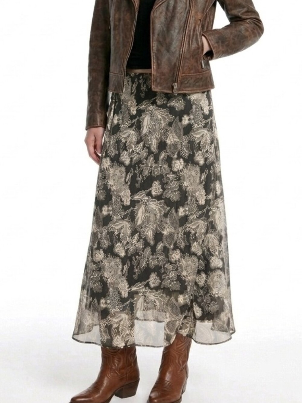 Vintage Flowy Midi Skirt With Florette